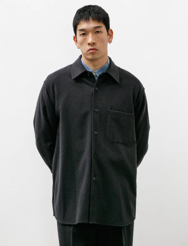 Brushed Super Fine Wool Flannel Shirt Ink Black