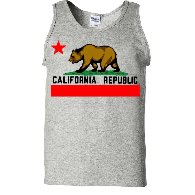 California Republic Borderless Bear Flag Black Text Asst Colors Tank Top