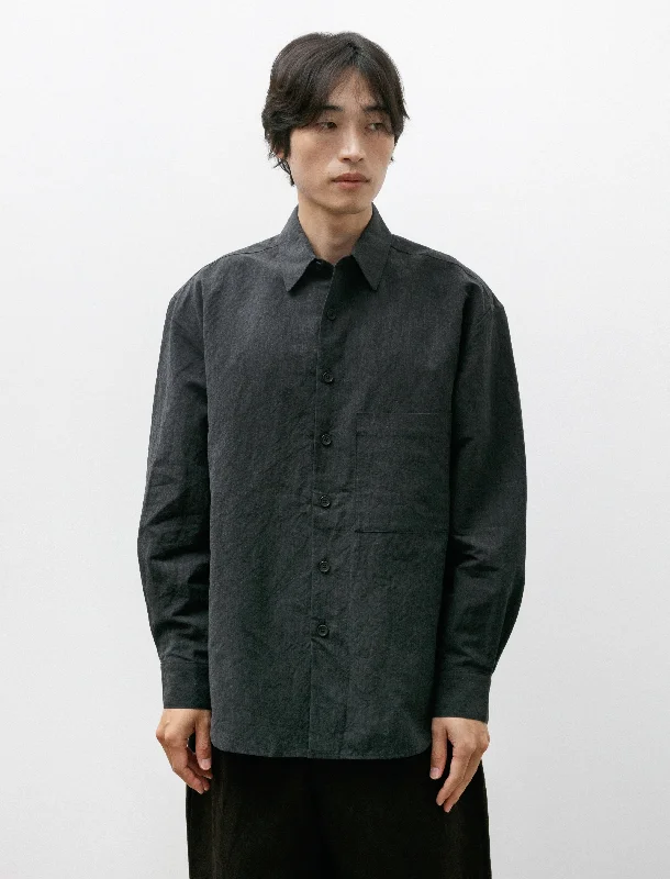 Big Shirt Two Yarn Dyed Tonal Cotton Linen Stripe Charcoal