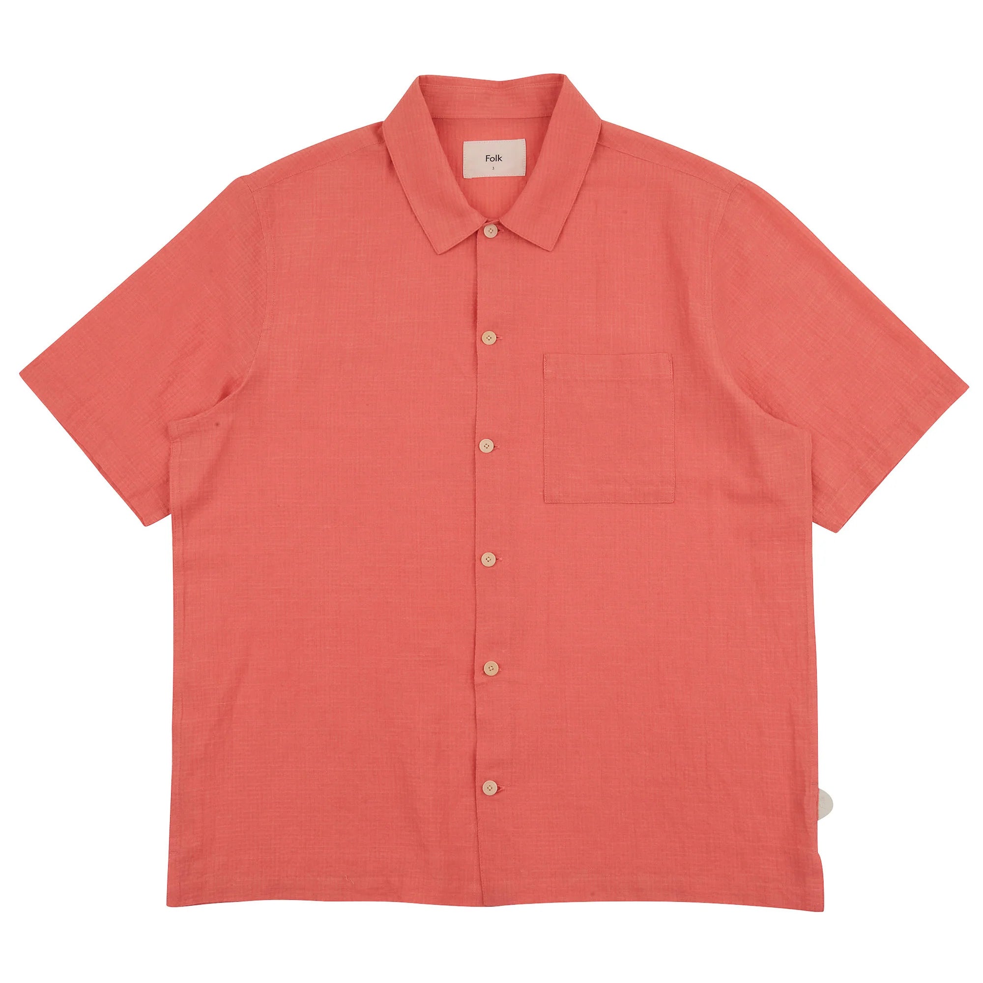 Folk Gabe Shirt Coral Linen Grid