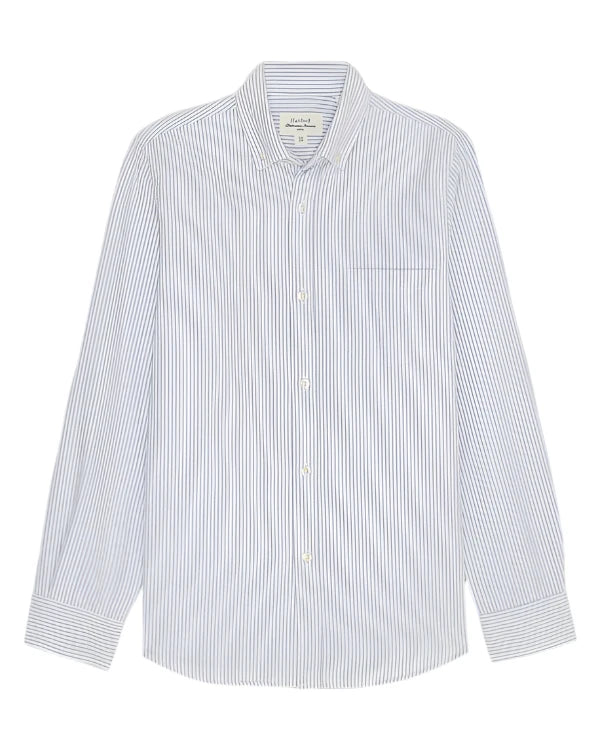 Hartford Pitt Brushed Cotton Shirt Vertical Blue Stripe