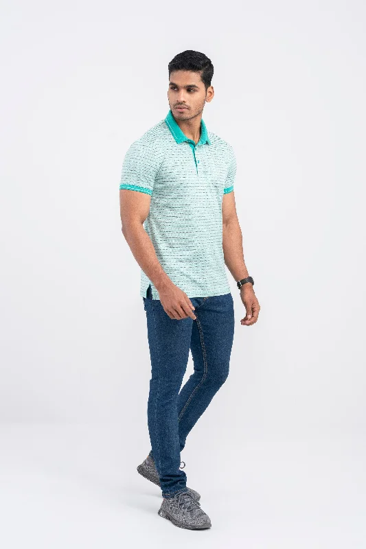 Double Mercerised Jacquard Stripe Luxury Polo Shirt