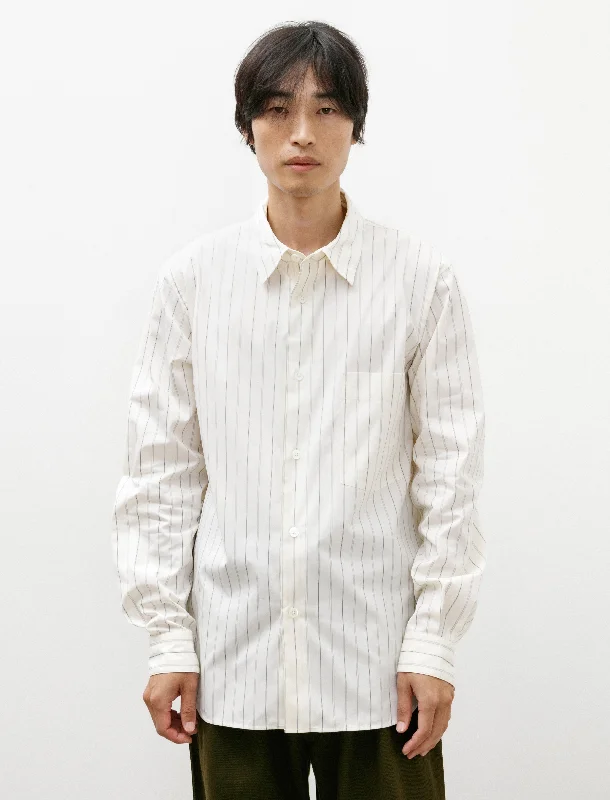 Basic Shirt Wide Spaced Cotton Stripe Off White/Black