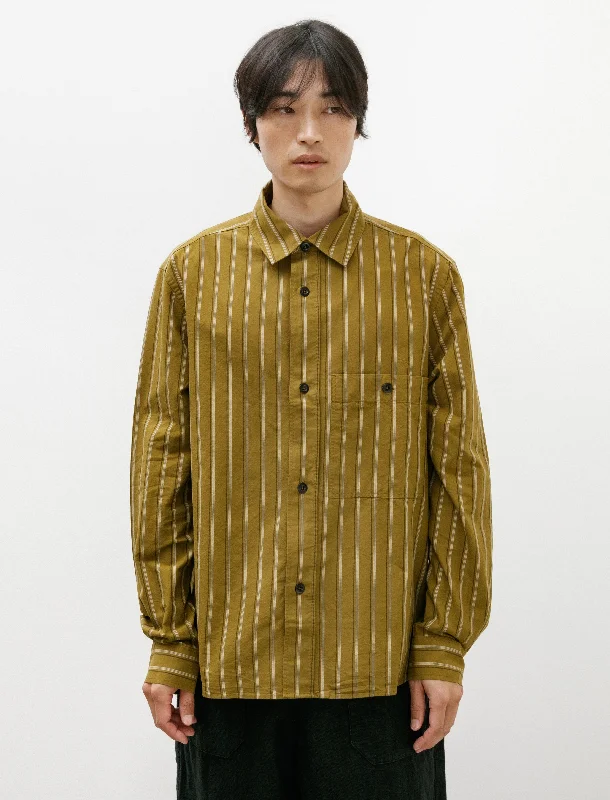 MHL Overall Shirt Offset Cotton Stripe Olive/Off White