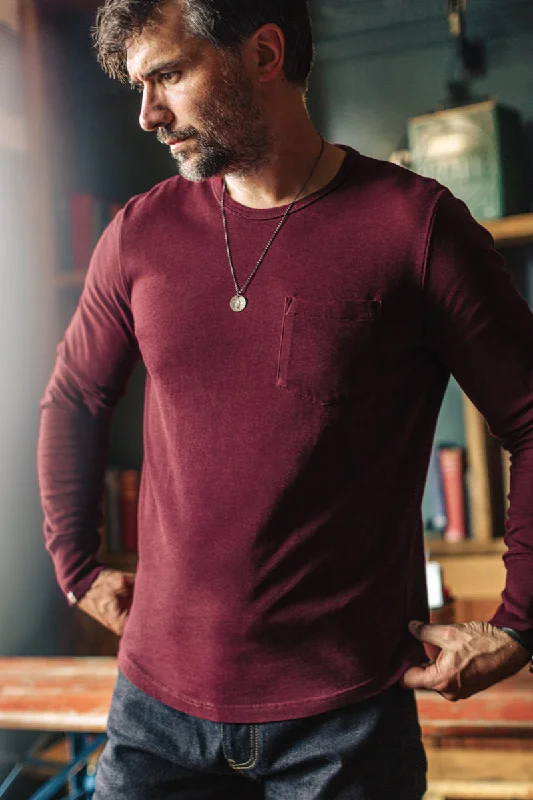 &SONS Boxer Pocket Long Sleeve T-Shirt Maroon