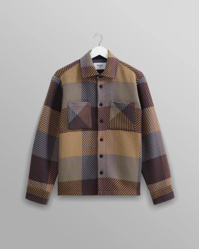 Wax London Whiting Overshirt Square Check Khaki / Navy