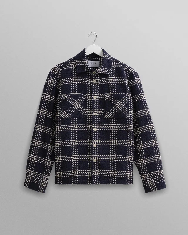 Wax London Whiting Overshirt Lattice Check Navy