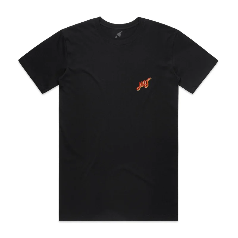 Hoy Classics Embroidered Organic T-shirt - Pitch Black / Sunrise