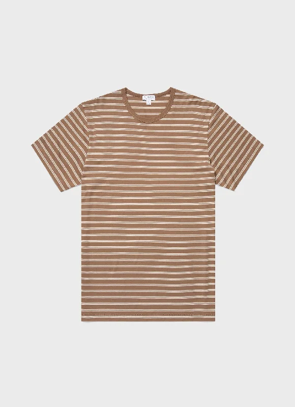 Men's Classic T-shirt in Dark Sand/Ecru Tramline Stripe