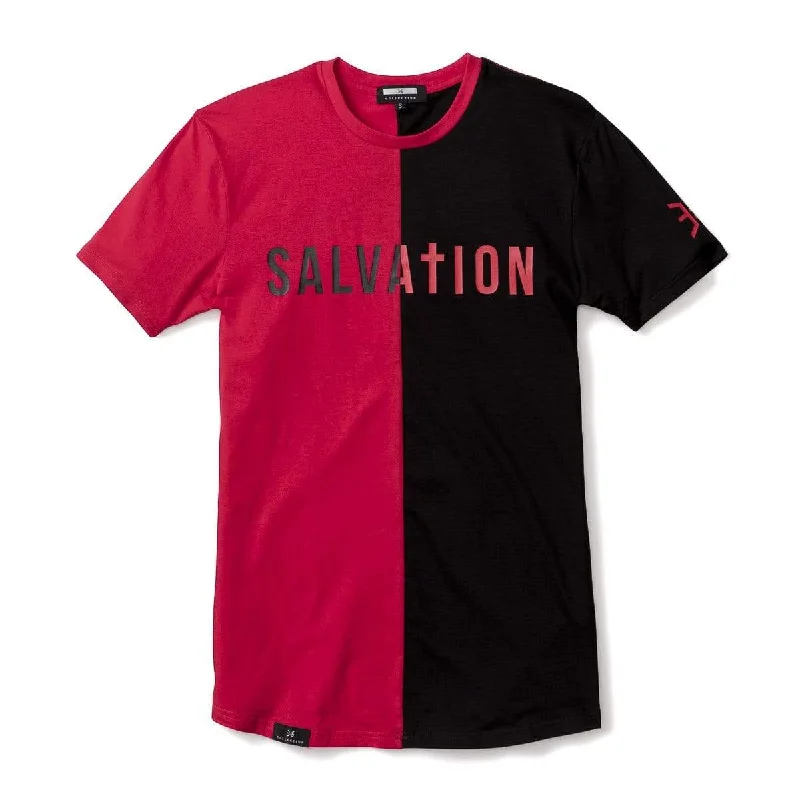 Salvation Vertical Block Swoop Tee - Black and Red (Long Body)