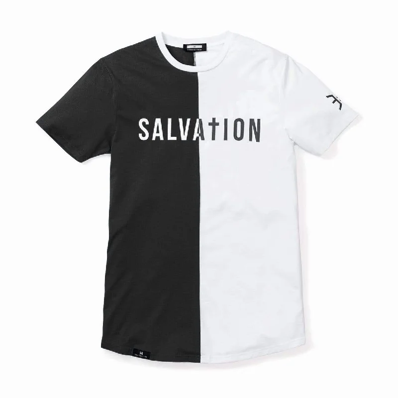 Salvation Vertical Block Swoop Tee - Black and White (Long Body)