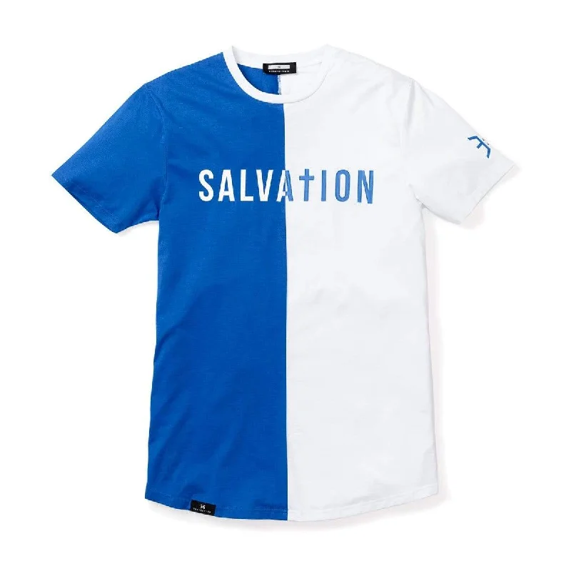 Salvation Vertical Block Swoop Tee - Royal and White (Long Body)