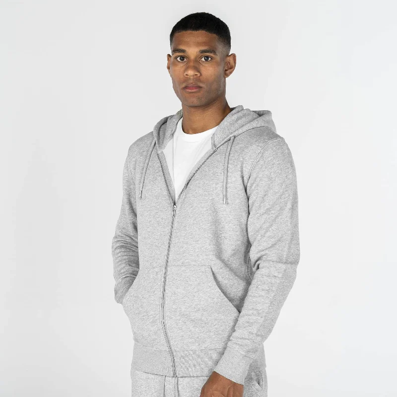 Men Zipped Hoodie Heather Grey