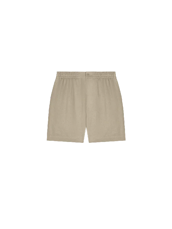 Mens DNA Linen Mid Length Shorts—cliff beige