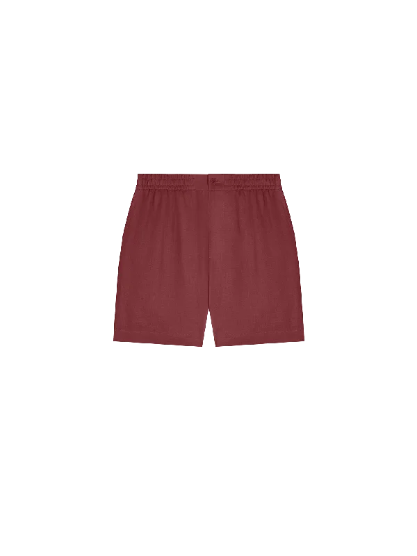 Mens DNA Linen Mid Length Shorts—garnet red