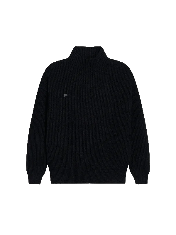 Mens Recycled Cashmere Funnel-Neck Sweater—black