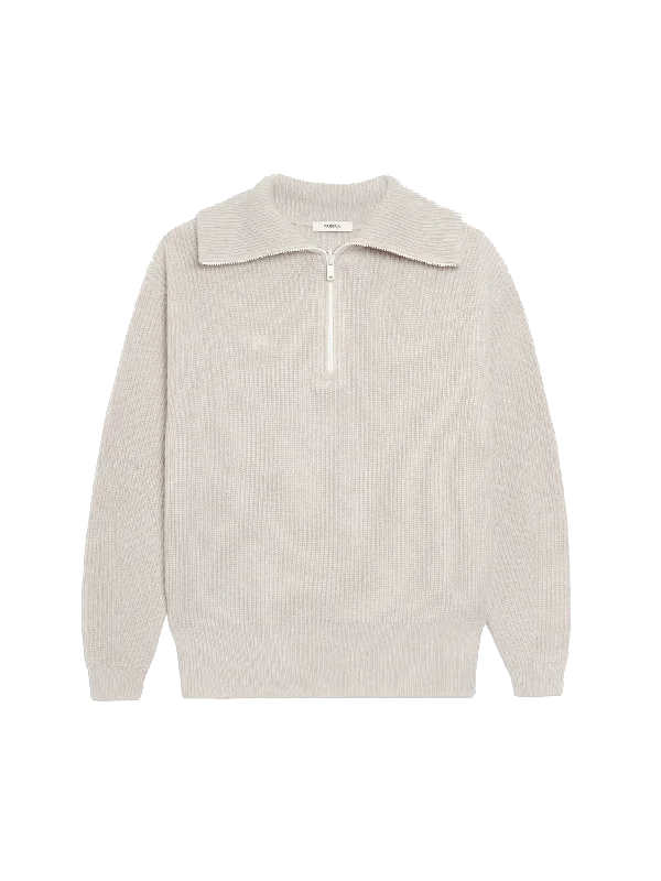 Mens Recycled Cashmere Half Zip Sweater—oatmeal