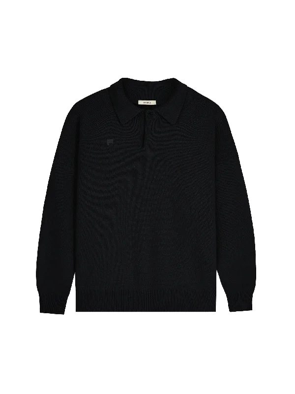 Mens Recycled Cashmere Polo Sweater—black