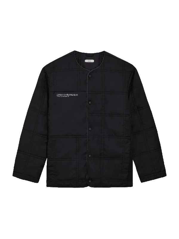 Mens Flower-Warmth Quilted Collarless Jacket —black