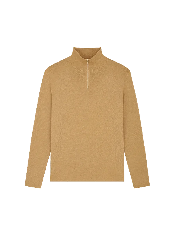 Mens Regenerative Merino Wool Half-Zip Sweater—camel