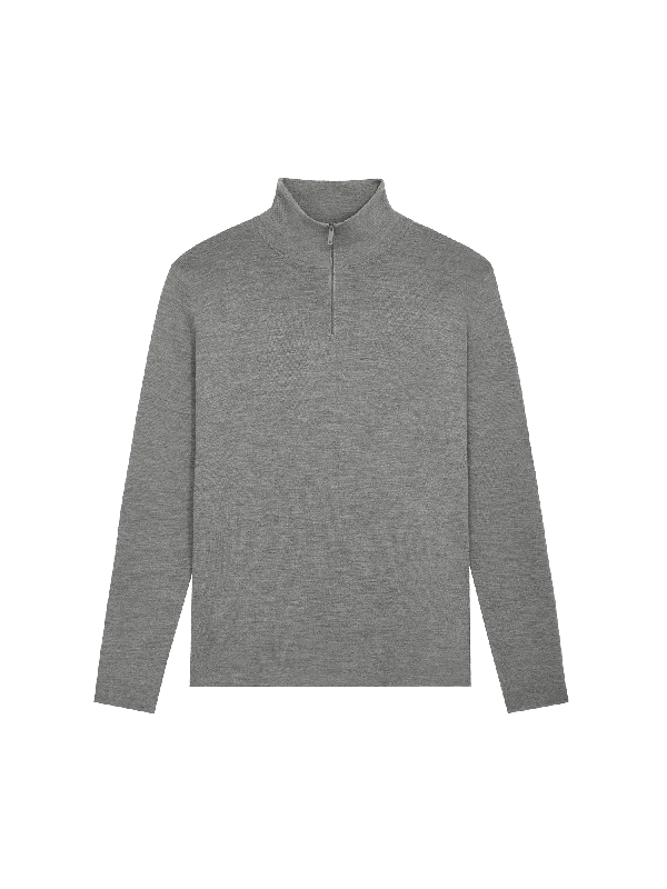 Mens Regenerative Merino Wool Half-Zip Sweater—grey marl