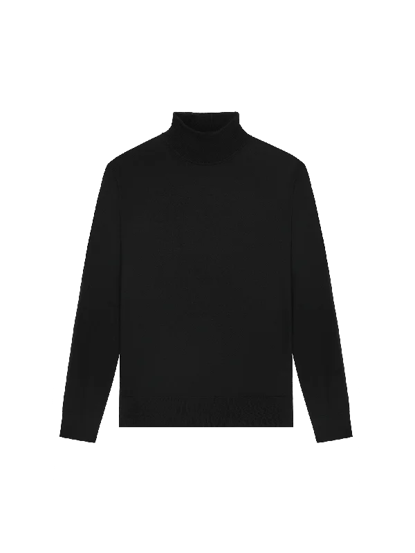 Men's Regenerative Merino Wool Turtleneck Sweater—black