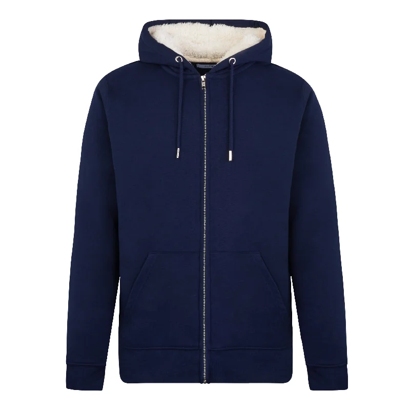 Unisex Zipped Sherpa Hoodie Navy Blue