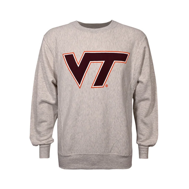 Virginia Tech Reverse Knit Logo Crewneck Sweatshirt: Ash Gray by TRT