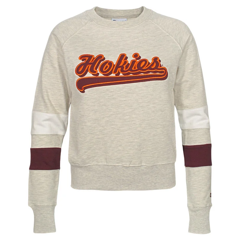 Virginia Tech Women's Super Fan Color Blocked Crew Sweatshirt: Maroon and Oatmeal by Champion